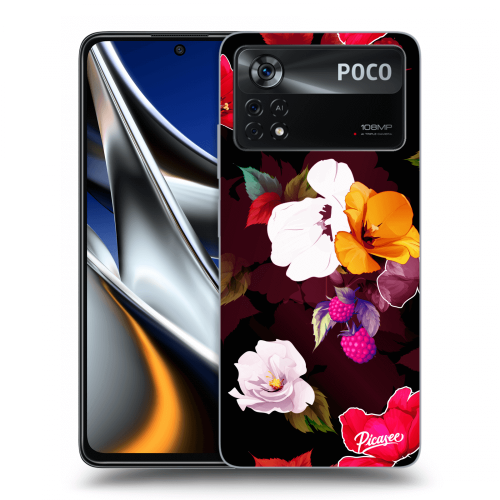 Picasee silikonový černý obal pro Xiaomi Poco X4 Pro 5G - Flowers and Berries