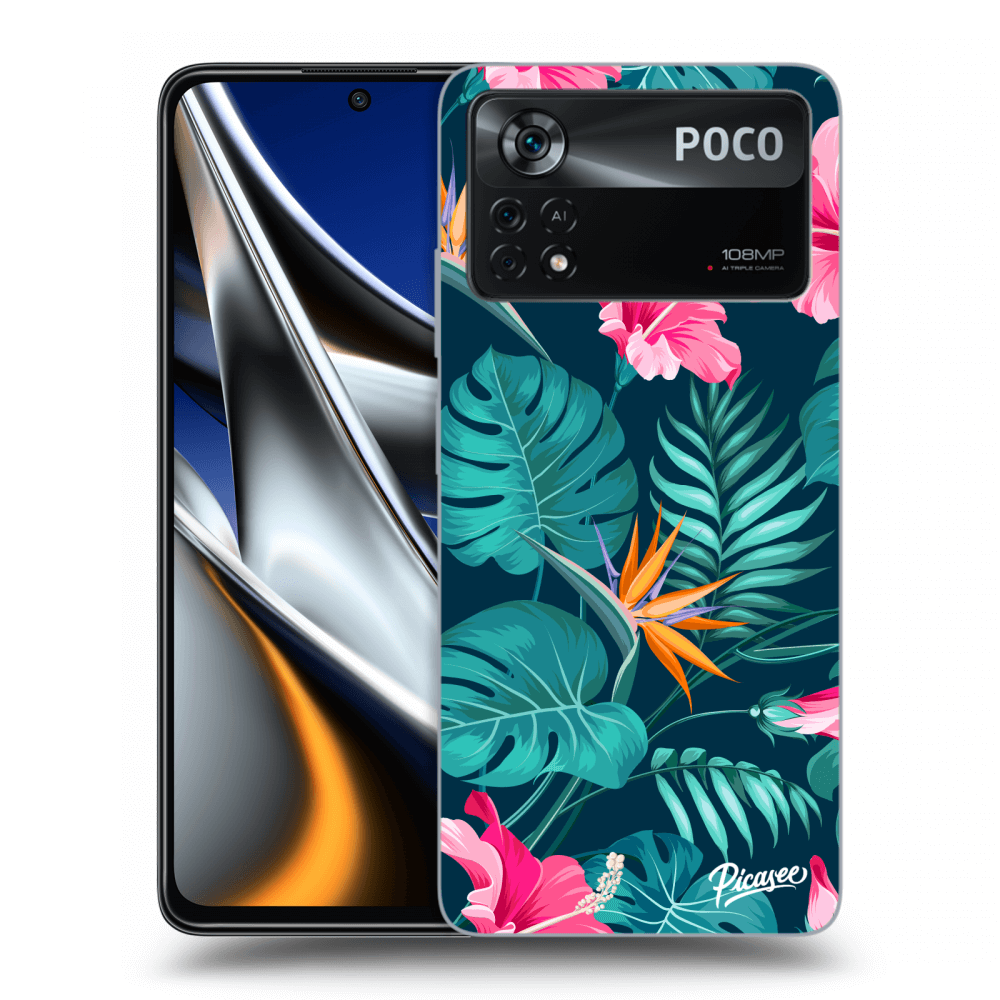 Picasee silikonový černý obal pro Xiaomi Poco X4 Pro 5G - Pink Monstera