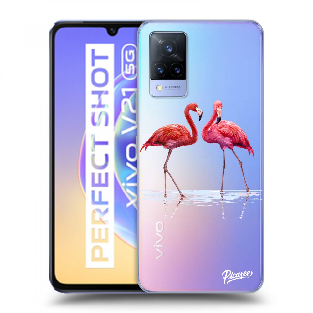 Picasee silikonový průhledný obal pro Vivo V21 5G - Flamingos couple