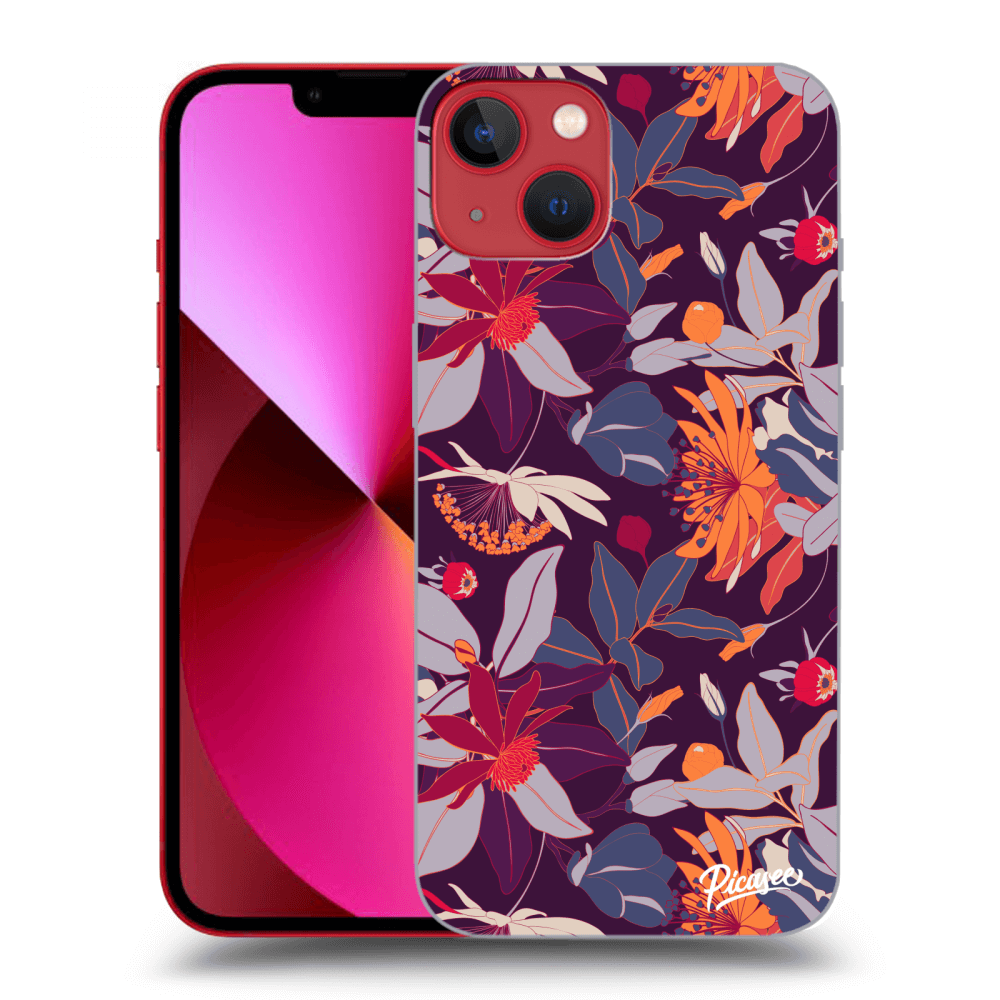 Picasee silikonový průhledný obal pro Apple iPhone 14 Plus - Purple Leaf