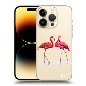 Picasee silikonový průhledný obal pro Apple iPhone 14 Pro - Flamingos couple