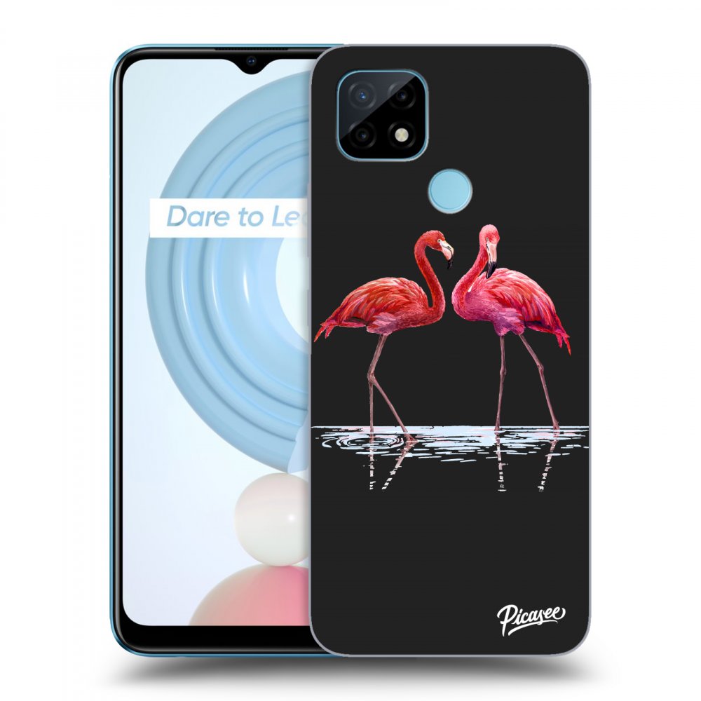Picasee silikonový černý obal pro Realme C21Y - Flamingos couple