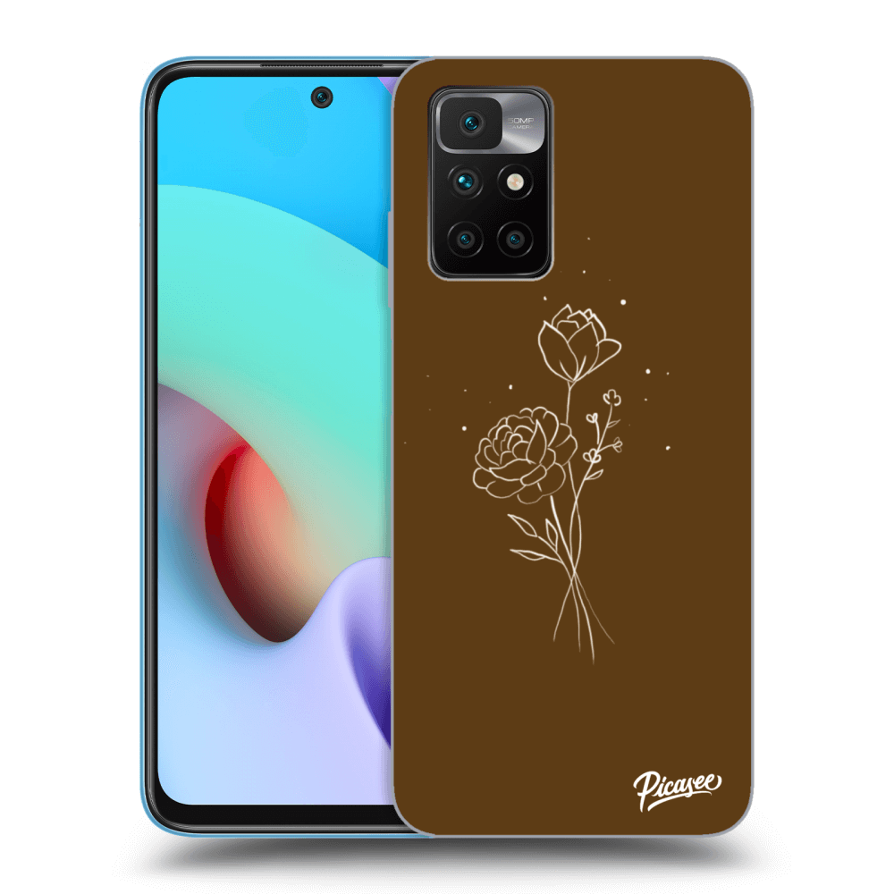 Picasee silikonový černý obal pro Xiaomi Redmi 10 (2022) - Brown flowers