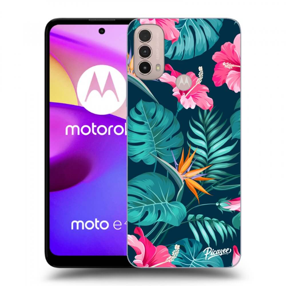 Picasee silikonový černý obal pro Motorola Moto E40 - Pink Monstera