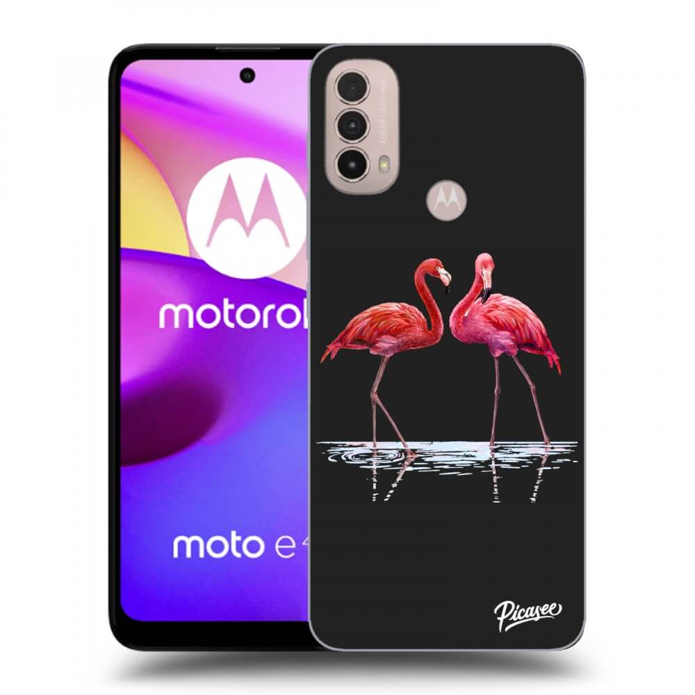 Picasee silikonový černý obal pro Motorola Moto E40 - Flamingos couple