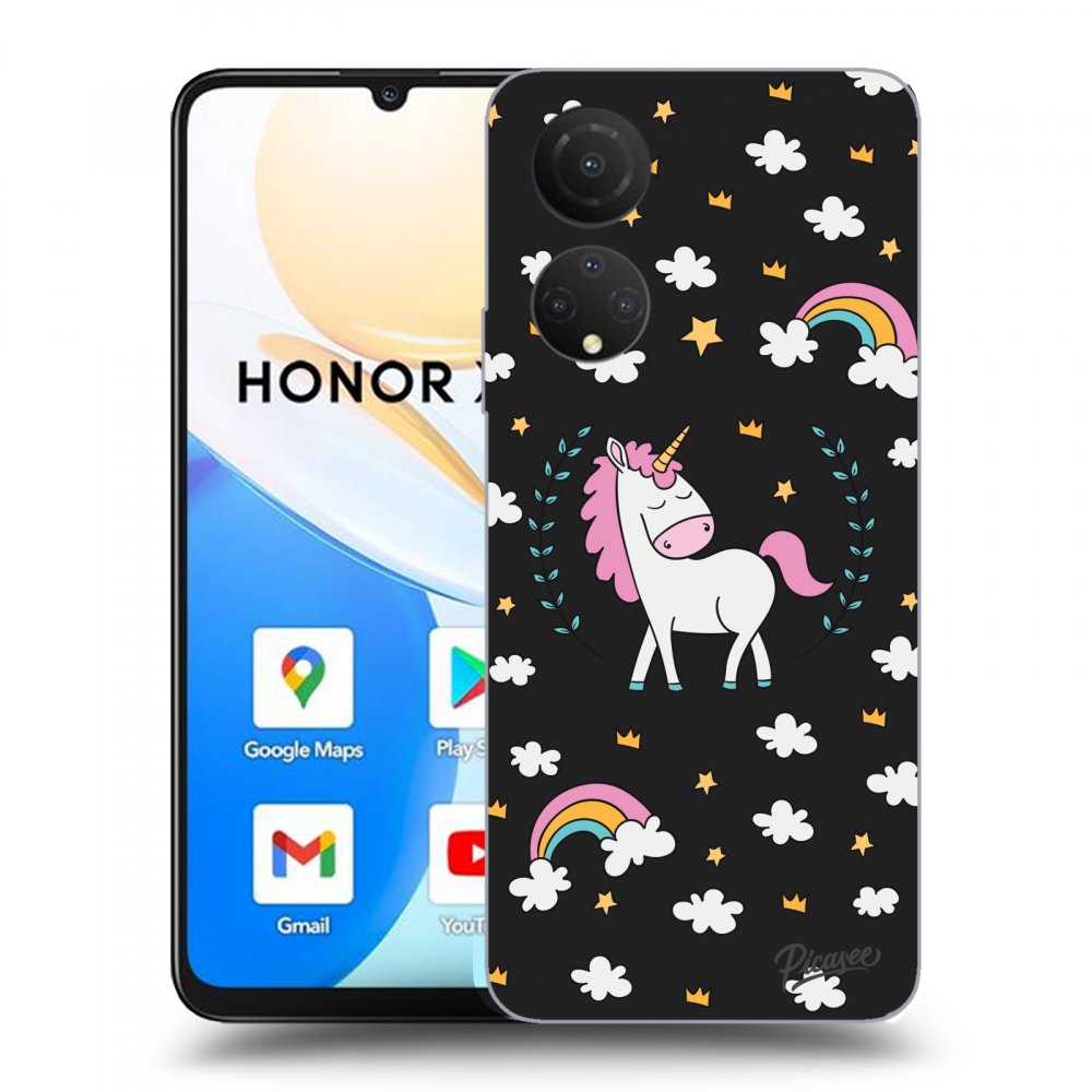 Picasee silikonový černý obal pro Honor X7 - Unicorn star heaven