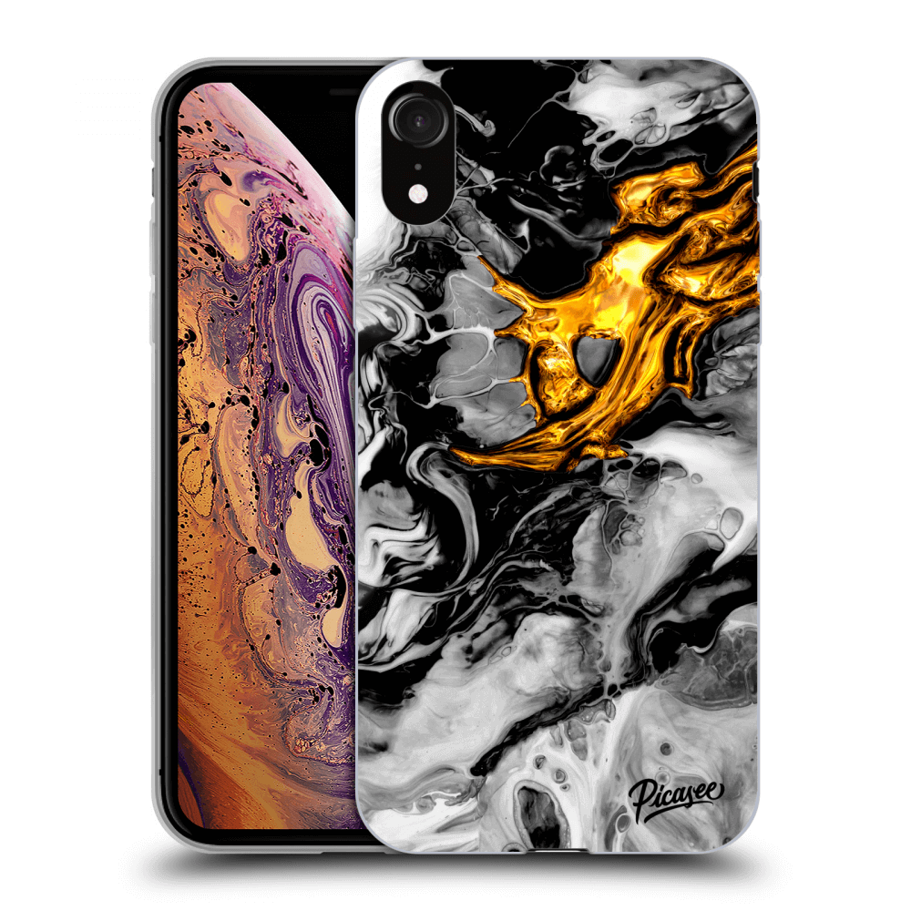 Picasee silikonový průhledný obal pro Apple iPhone XR - Black Gold 2