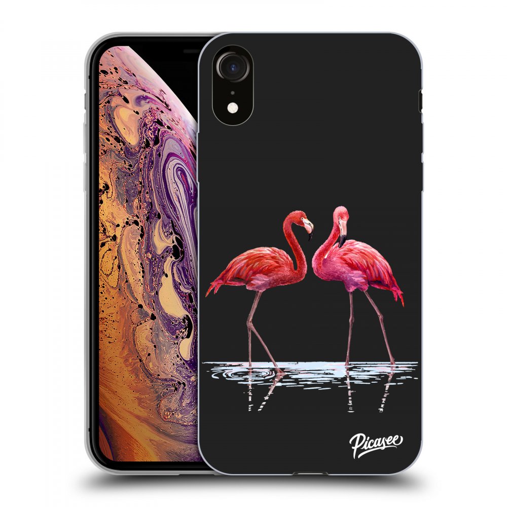 Picasee silikonový černý obal pro Apple iPhone XR - Flamingos couple