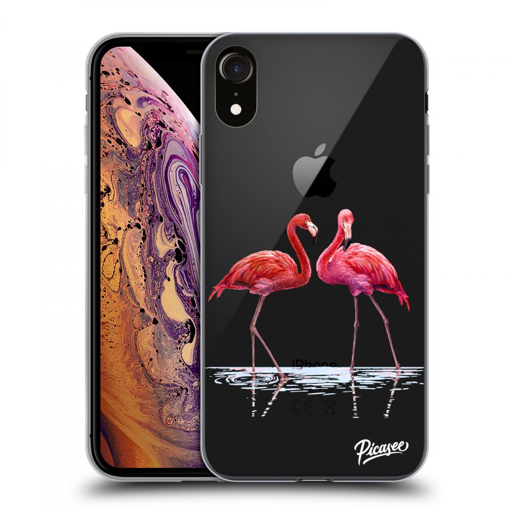 Picasee silikonový průhledný obal pro Apple iPhone XR - Flamingos couple