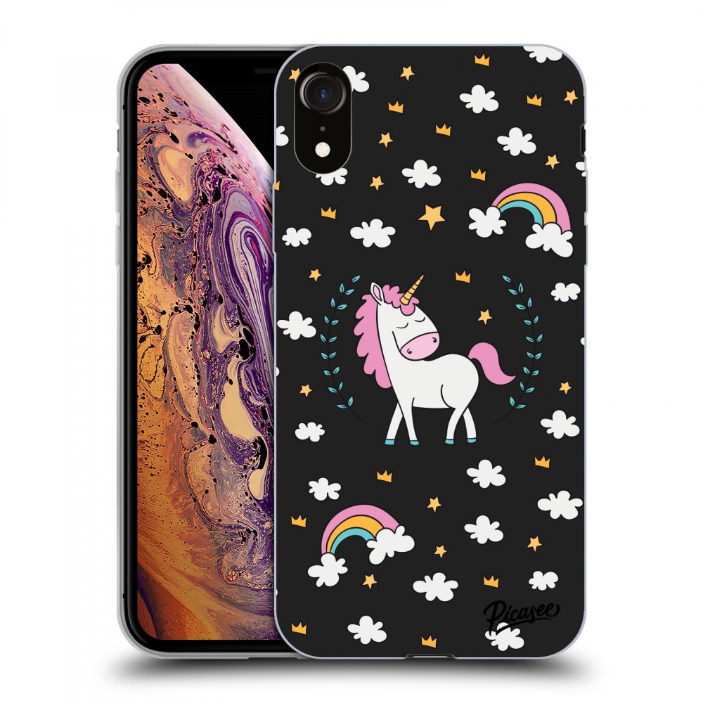 Picasee silikonový černý obal pro Apple iPhone XR - Unicorn star heaven
