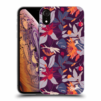 Picasee silikonový průhledný obal pro Apple iPhone XR - Purple Leaf