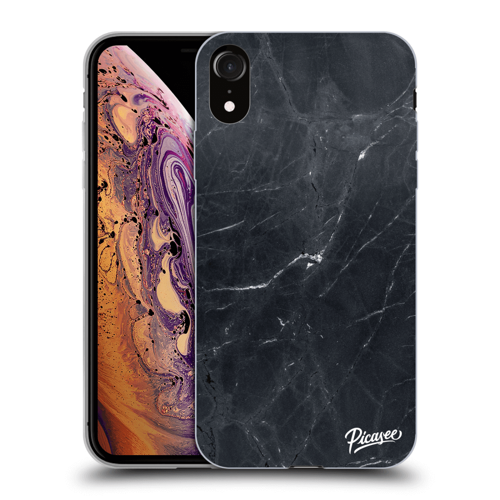 Picasee silikonový průhledný obal pro Apple iPhone XR - Black marble