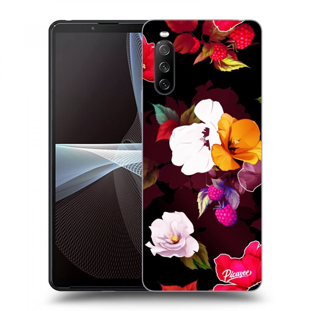 Silikonový černý Obal Pro Sony Xperia 10 III - Flowers And Berries