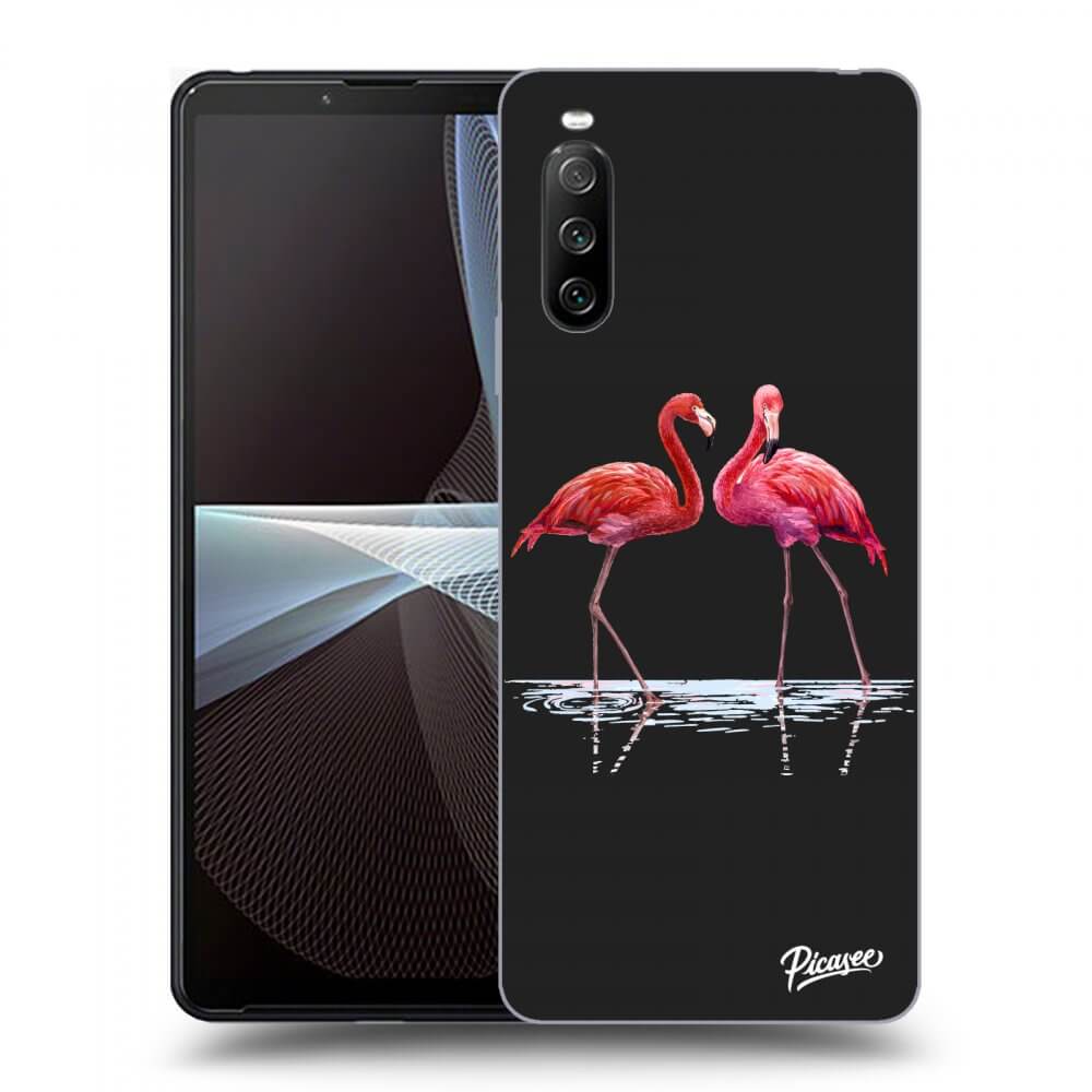 Picasee silikonový černý obal pro Sony Xperia 10 III - Flamingos couple