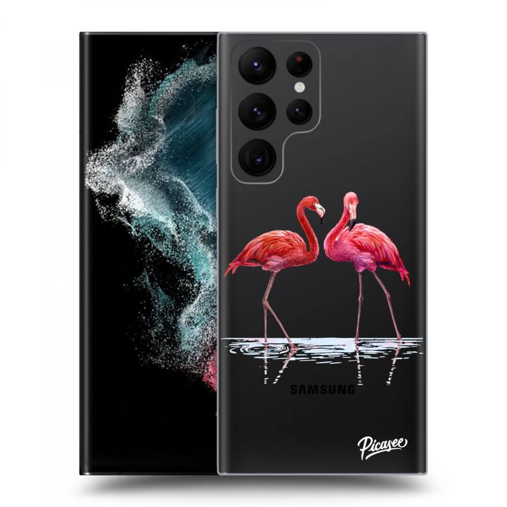 Picasee silikonový průhledný obal pro Samsung Galaxy S23 Ultra 5G - Flamingos couple