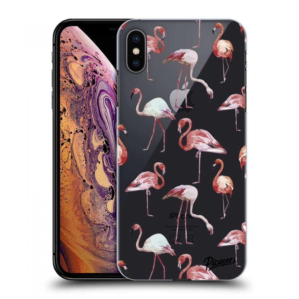 Picasee silikonový průhledný obal pro Apple iPhone XS Max - Flamingos