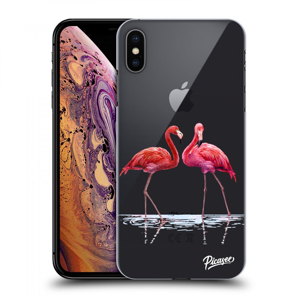 Picasee silikonový průhledný obal pro Apple iPhone XS Max - Flamingos couple