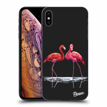 Picasee silikonový černý obal pro Apple iPhone XS Max - Flamingos couple