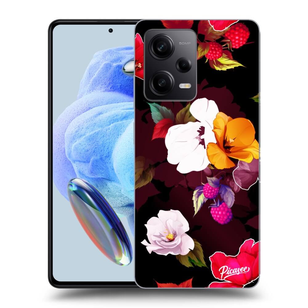 Picasee silikonový černý obal pro Xiaomi Redmi Note 12 5G - Flowers and Berries