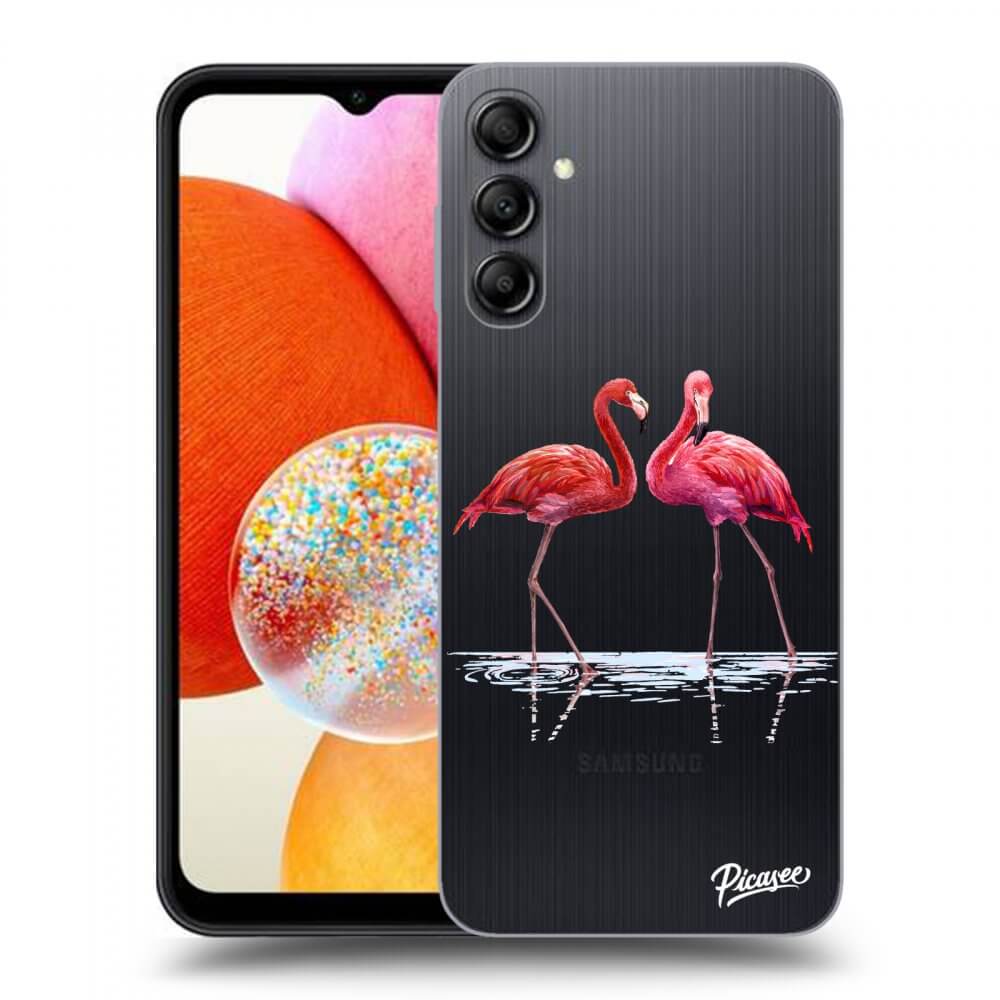 Picasee silikonový průhledný obal pro Samsung Galaxy A14 4G A145R - Flamingos couple