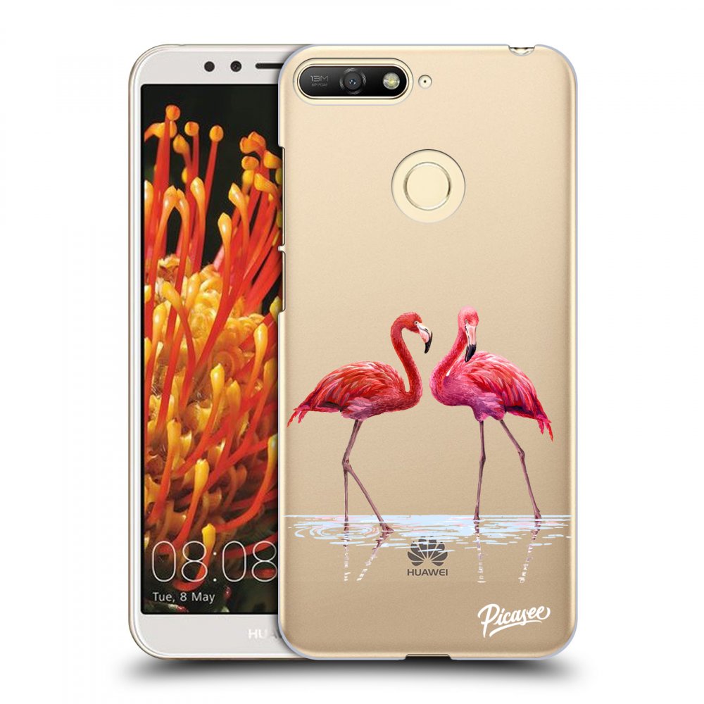 Picasee silikonový průhledný obal pro Huawei Y6 Prime 2018 - Flamingos couple