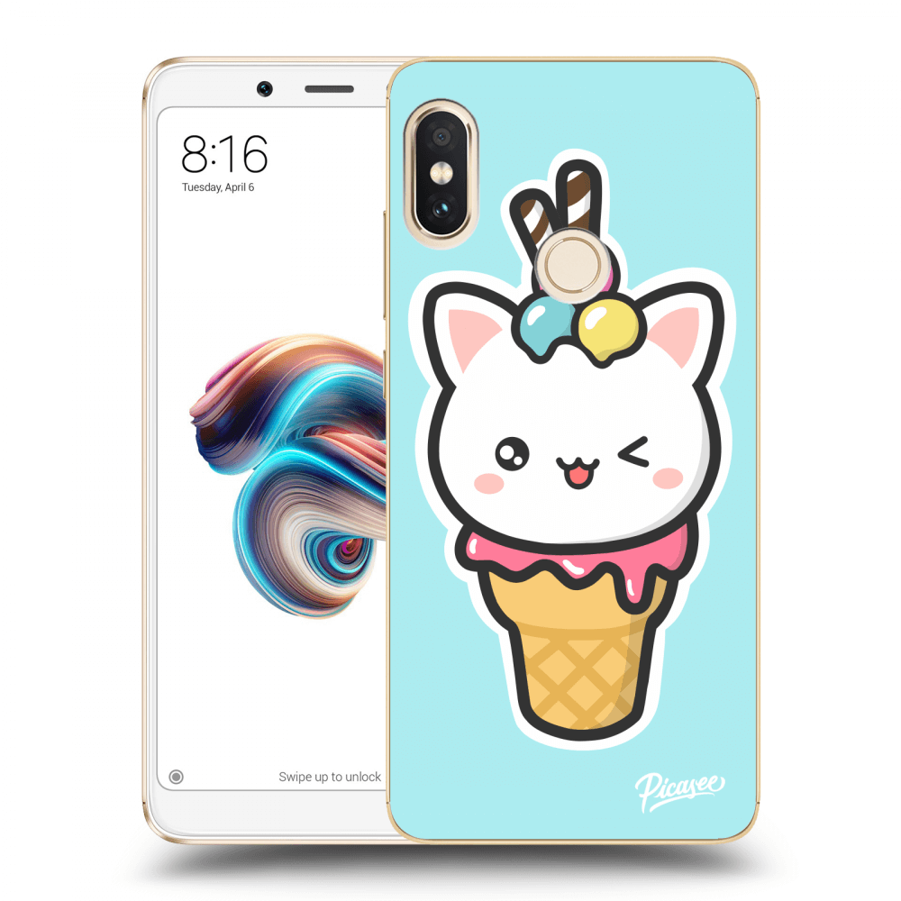 Picasee silikonový průhledný obal pro Xiaomi Redmi Note 5 Global - Ice Cream Cat