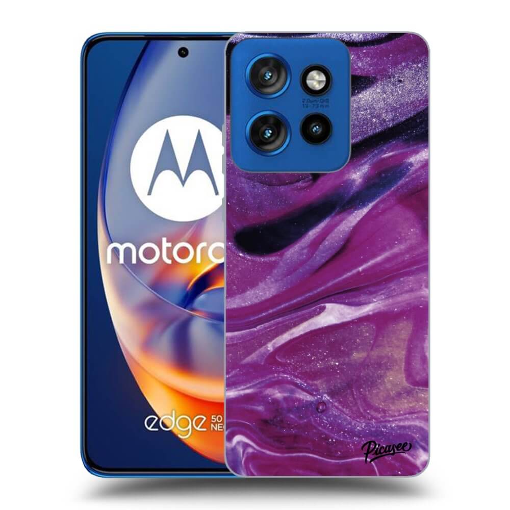 Picasee silikonový černý obal pro Motorola Edge 50 Neo - Purple glitter