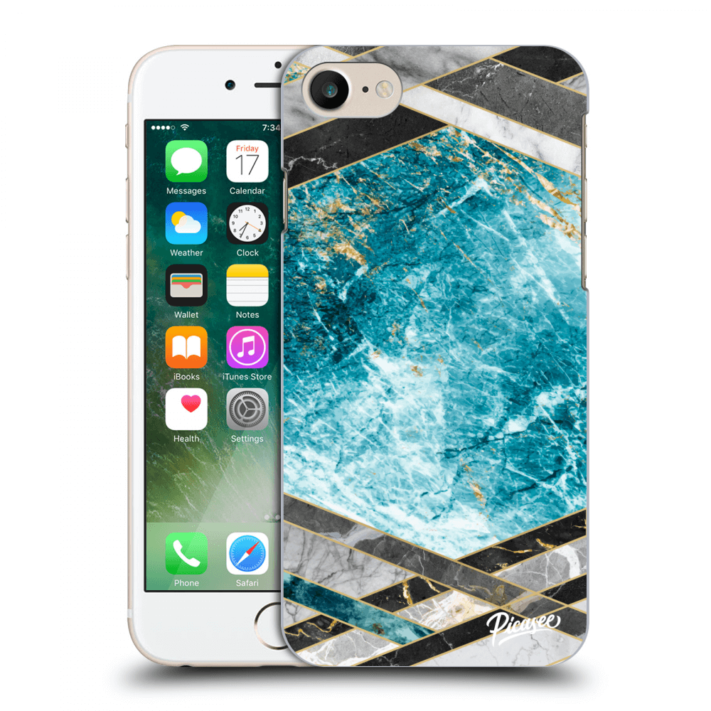 Picasee silikonový průhledný obal pro Apple iPhone 7 - Blue geometry