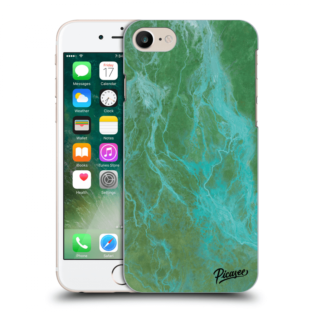 Picasee silikonový černý obal pro Apple iPhone 7 - Green marble