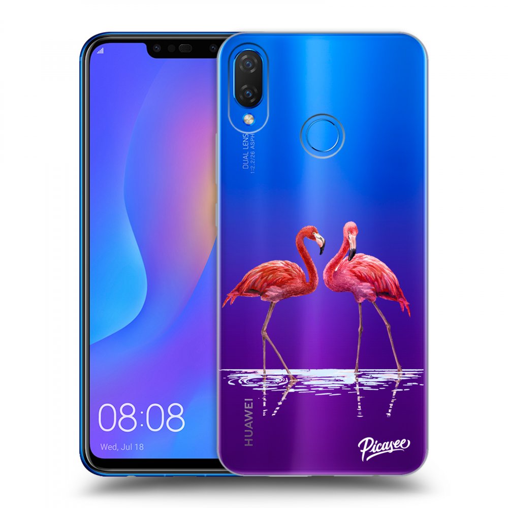 Picasee silikonový průhledný obal pro Huawei Nova 3i - Flamingos couple