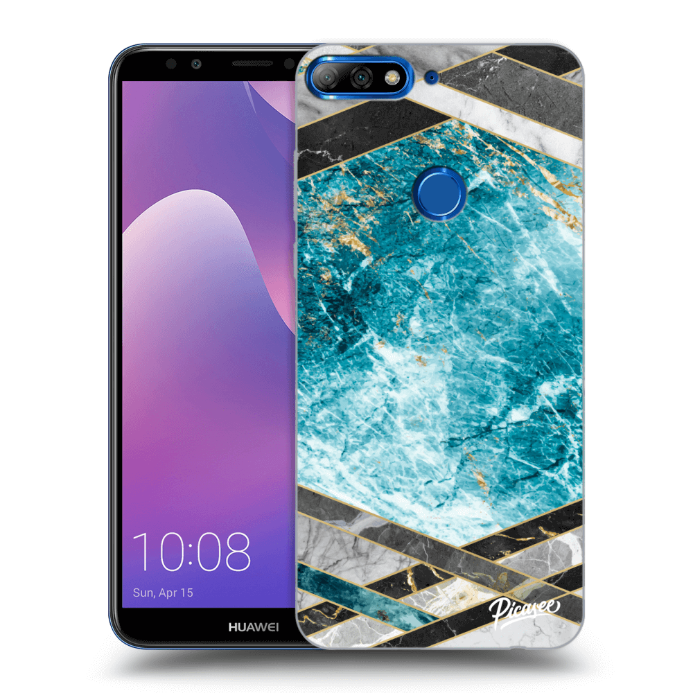 Picasee silikonový průhledný obal pro Huawei Y7 Prime (2018) - Blue geometry