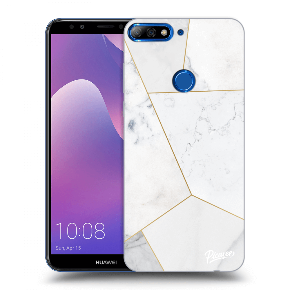 Picasee silikonový průhledný obal pro Huawei Y7 Prime (2018) - White tile