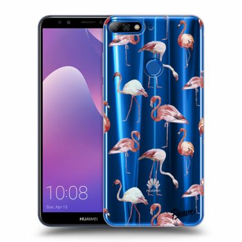Picasee silikonový průhledný obal pro Huawei Y7 Prime (2018) - Flamingos