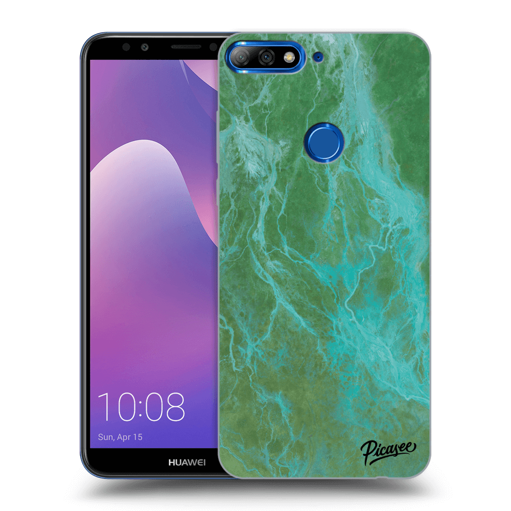 Picasee silikonový černý obal pro Huawei Y7 Prime (2018) - Green marble
