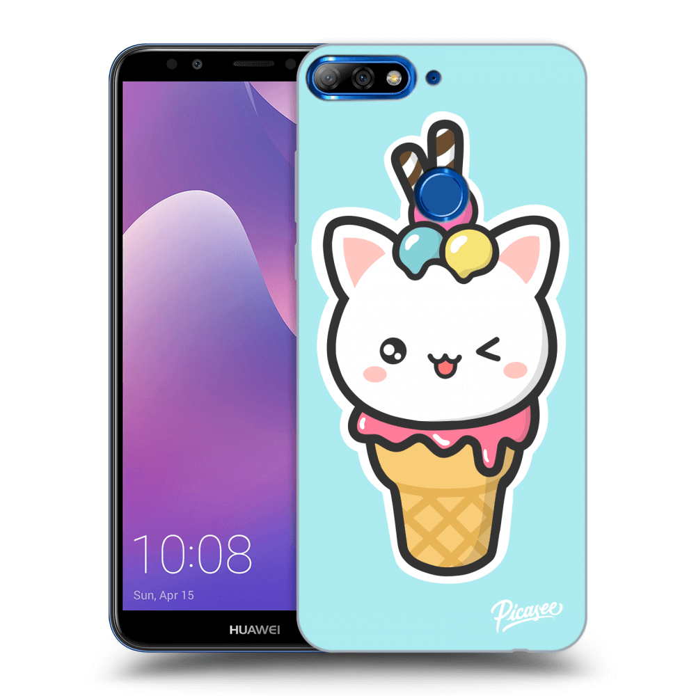 Picasee silikonový černý obal pro Huawei Y7 Prime (2018) - Ice Cream Cat