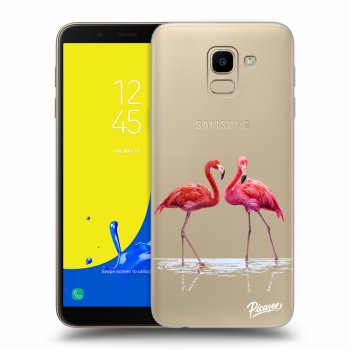 Picasee silikonový průhledný obal pro Samsung Galaxy J6 J600F - Flamingos couple