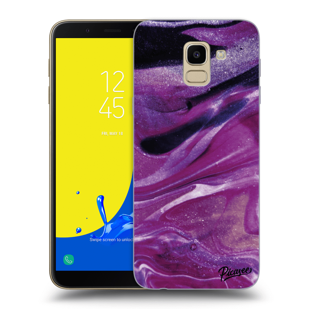 Picasee silikonový průhledný obal pro Samsung Galaxy J6 J600F - Purple glitter