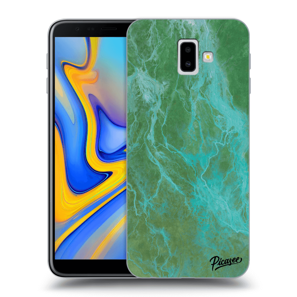 Picasee silikonový průhledný obal pro Samsung Galaxy J6+ J610F - Green marble