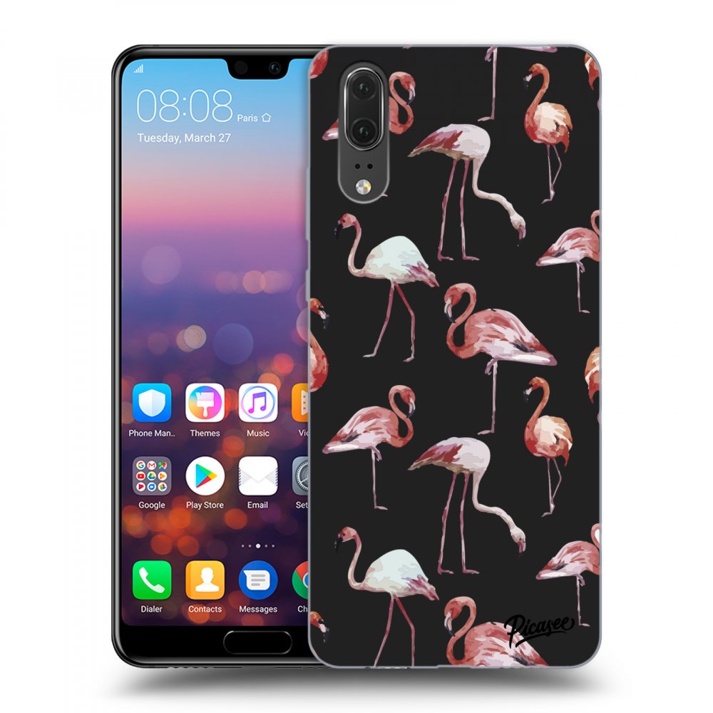Picasee silikonový černý obal pro Huawei P20 - Flamingos