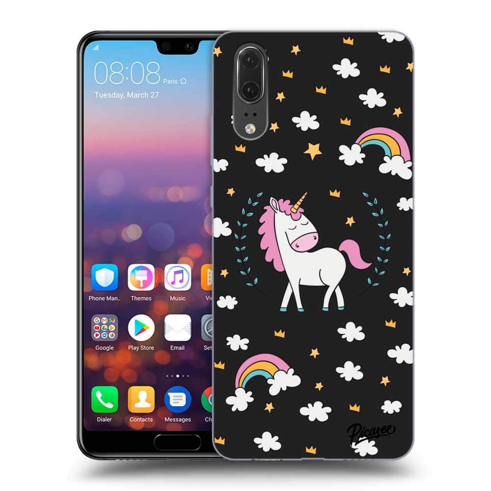 Picasee silikonový černý obal pro Huawei P20 - Unicorn star heaven