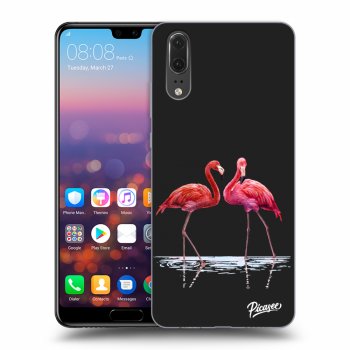 Picasee silikonový černý obal pro Huawei P20 - Flamingos couple