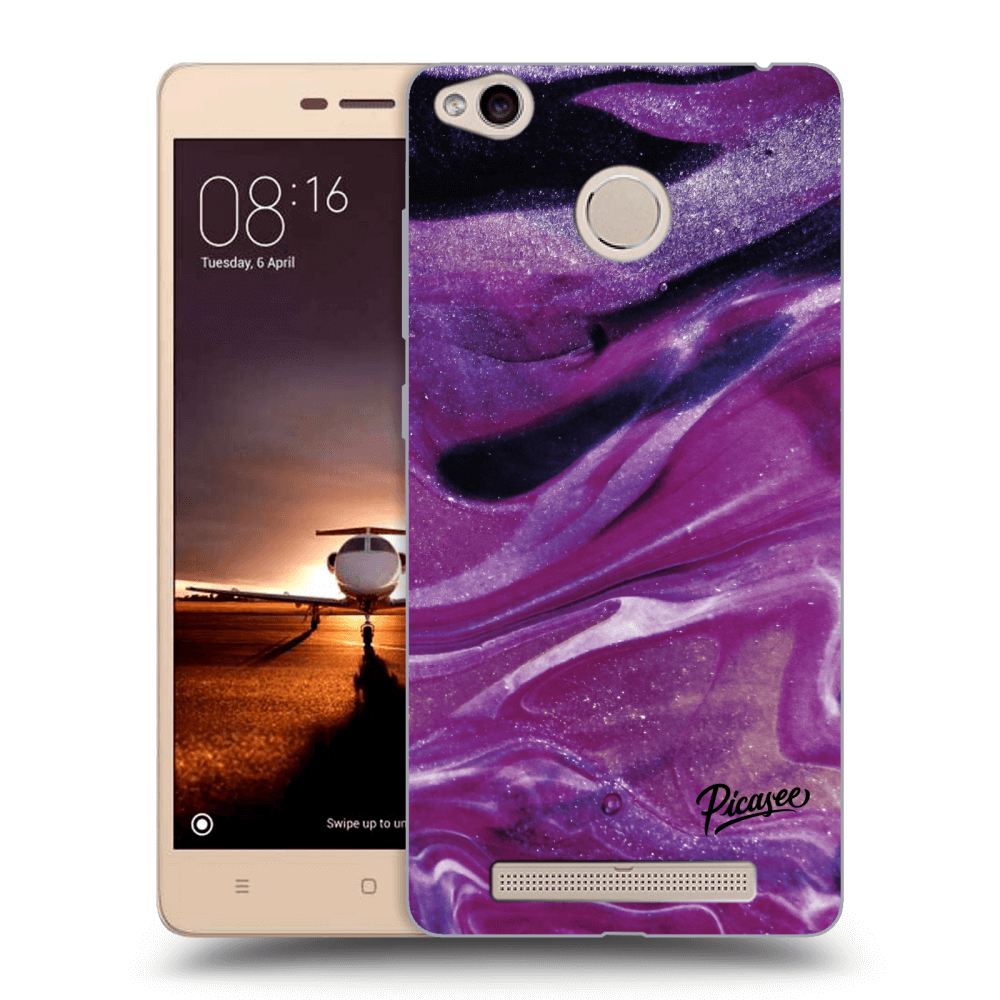 Picasee silikonový průhledný obal pro Xiaomi Redmi 3s, 3 Pro - Purple glitter