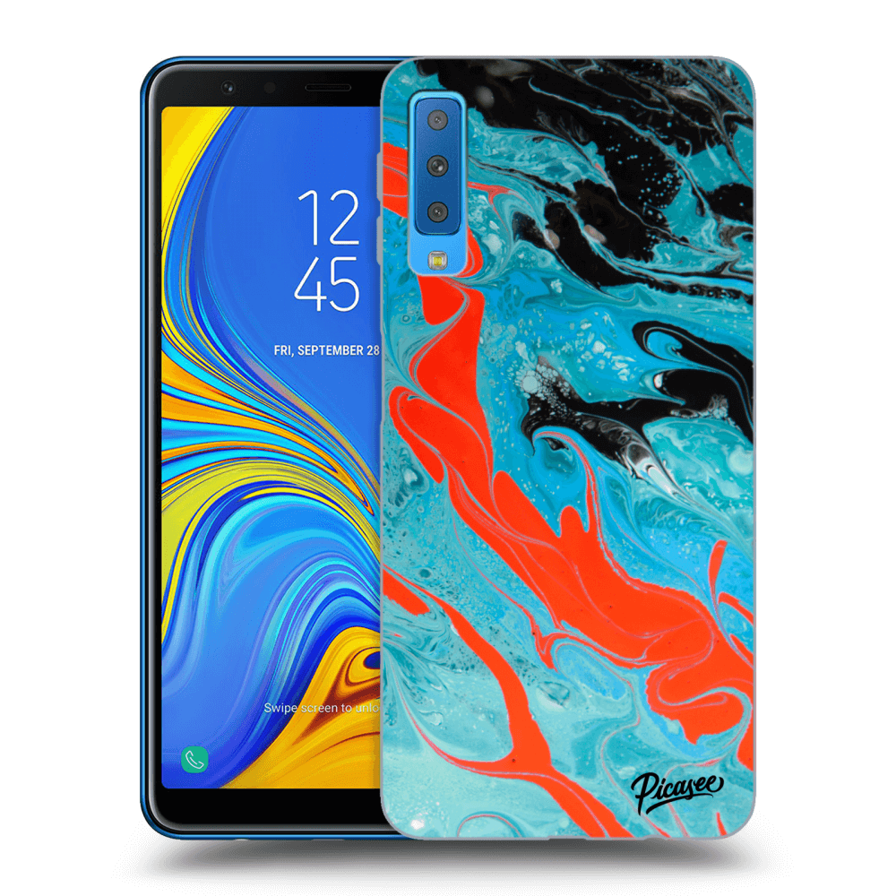 Picasee silikonový průhledný obal pro Samsung Galaxy A7 2018 A750F - Blue Magma