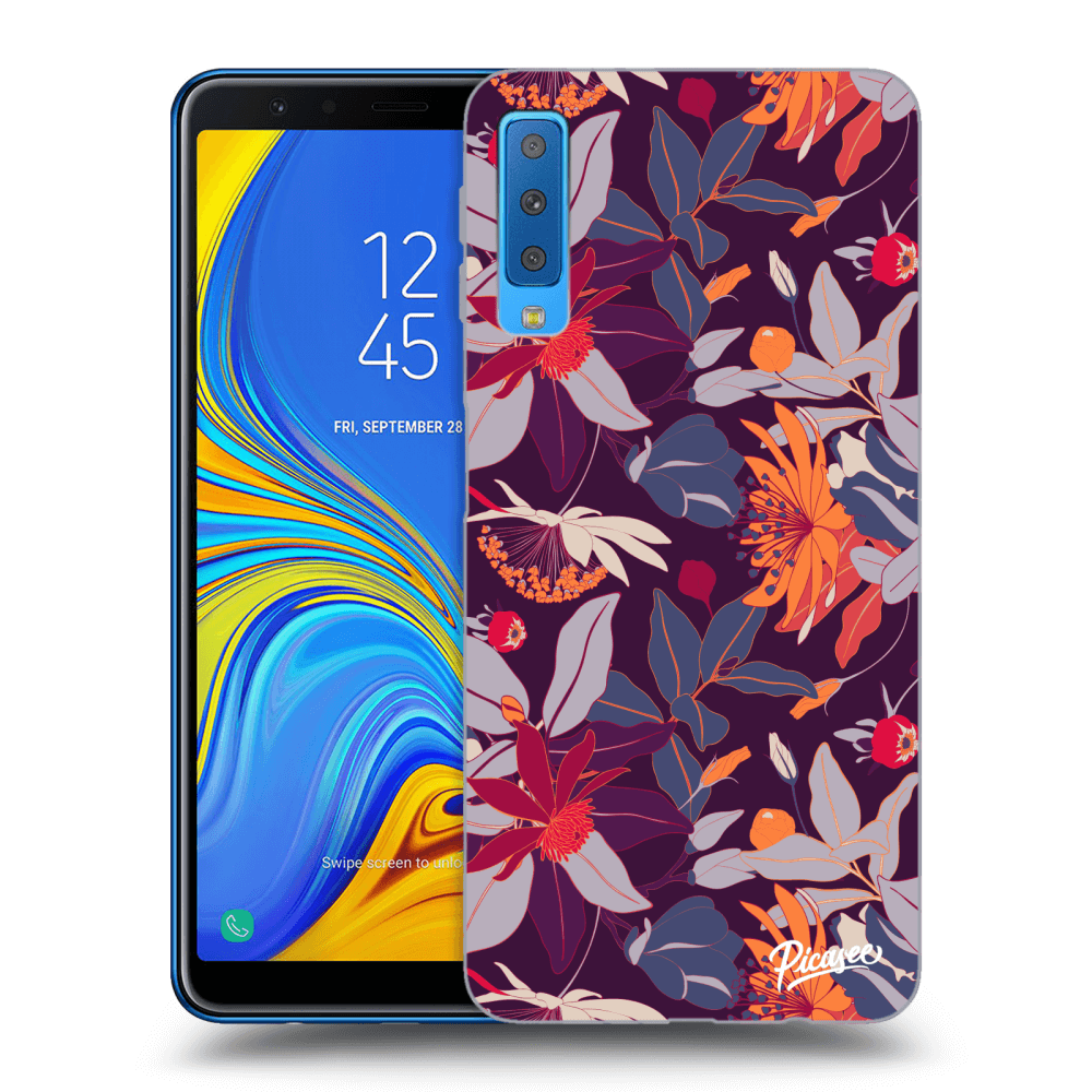 Picasee silikonový průhledný obal pro Samsung Galaxy A7 2018 A750F - Purple Leaf