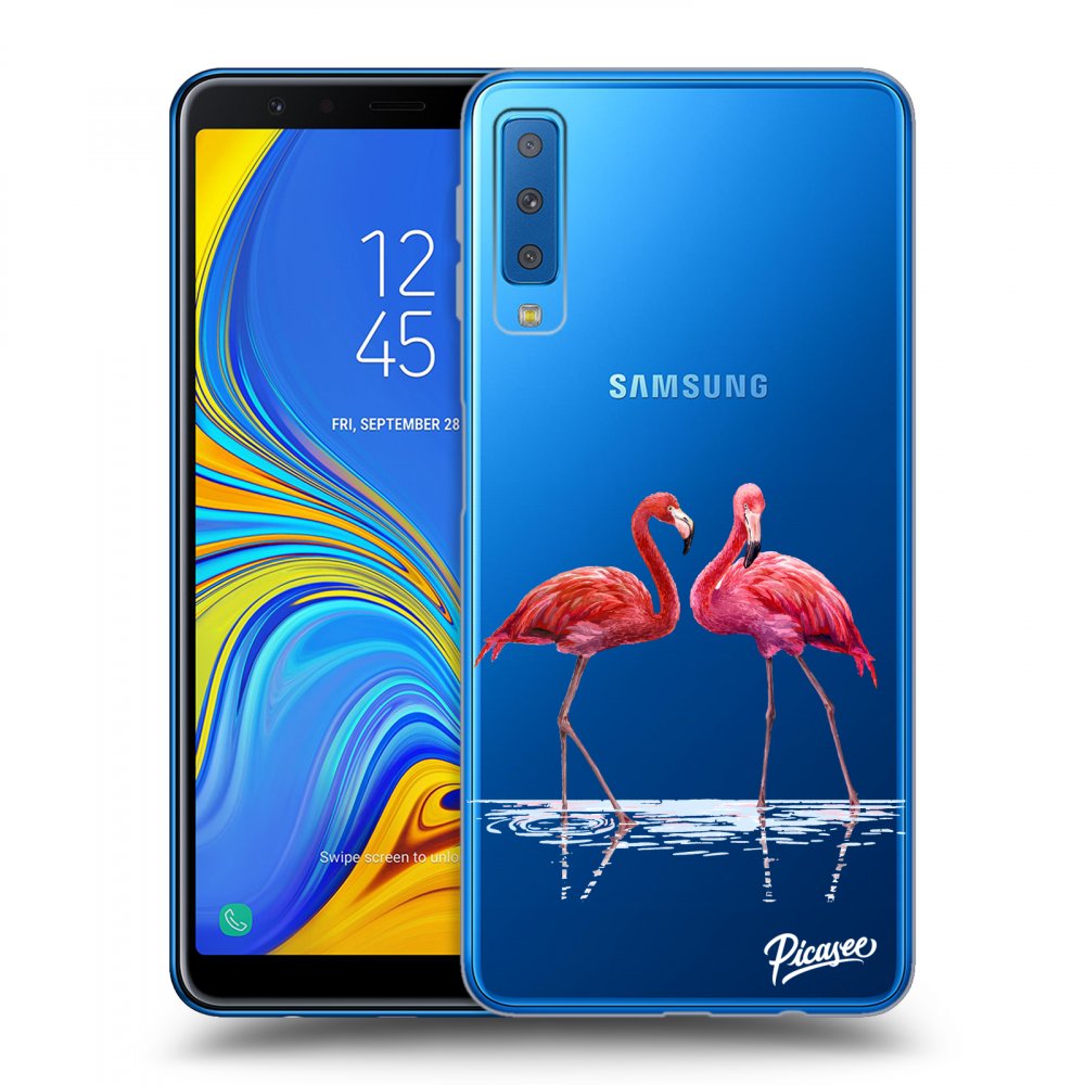 Picasee silikonový průhledný obal pro Samsung Galaxy A7 2018 A750F - Flamingos couple