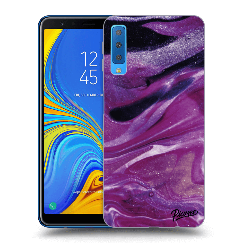 Picasee silikonový průhledný obal pro Samsung Galaxy A7 2018 A750F - Purple glitter