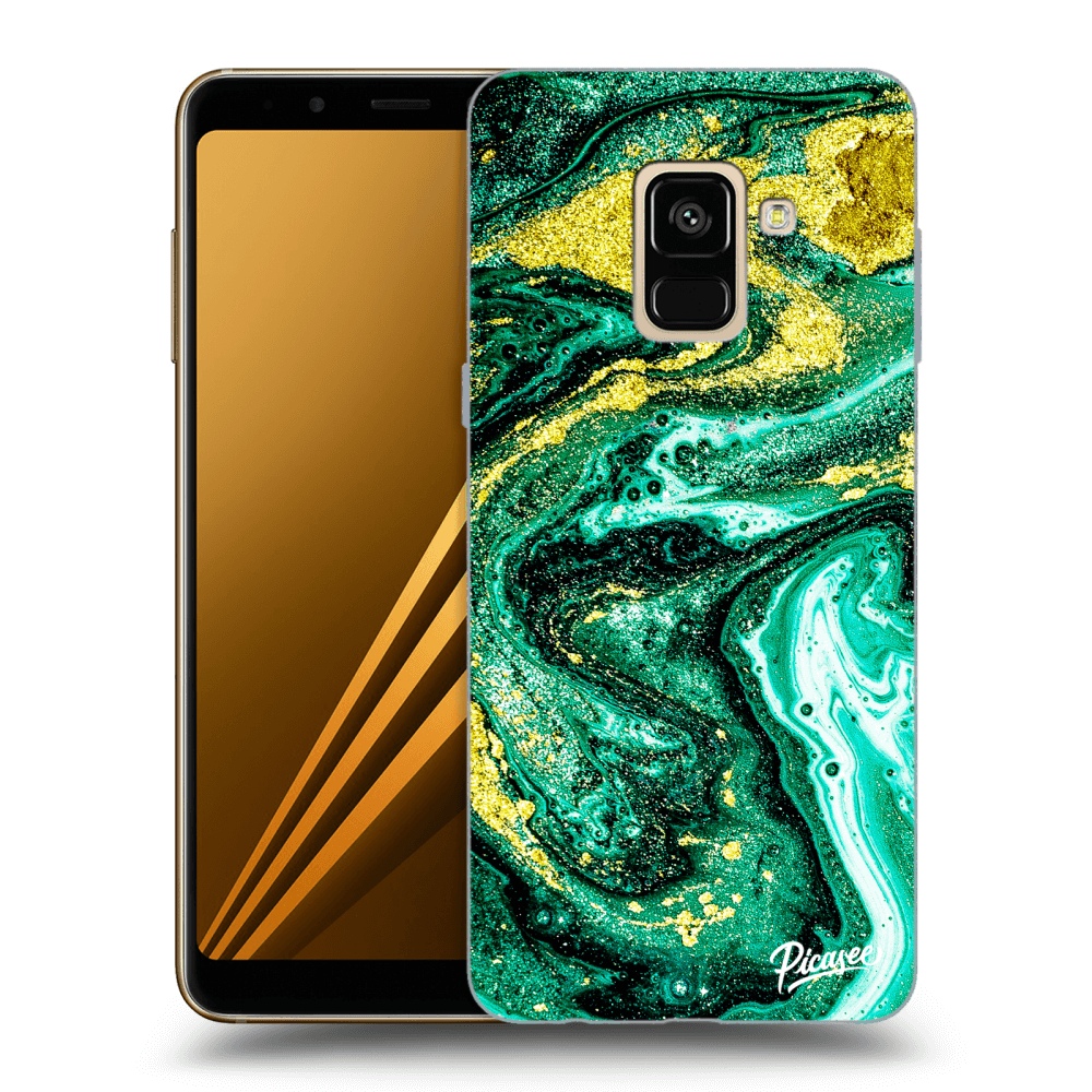 Picasee silikonový průhledný obal pro Samsung Galaxy A8 2018 A530F - Green Gold