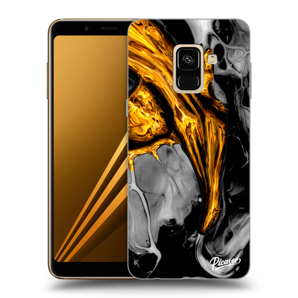 Picasee silikonový průhledný obal pro Samsung Galaxy A8 2018 A530F - Black Gold