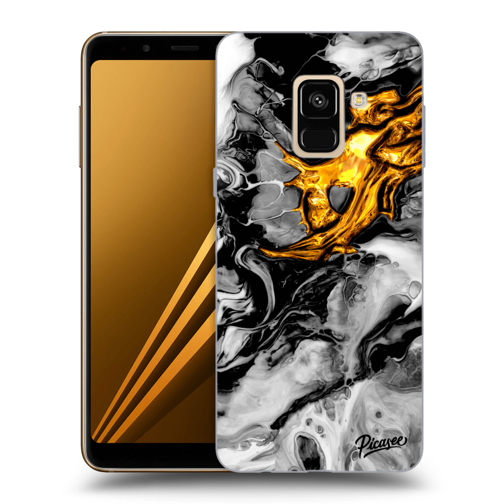 Picasee silikonový průhledný obal pro Samsung Galaxy A8 2018 A530F - Black Gold 2