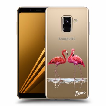 Picasee silikonový průhledný obal pro Samsung Galaxy A8 2018 A530F - Flamingos couple